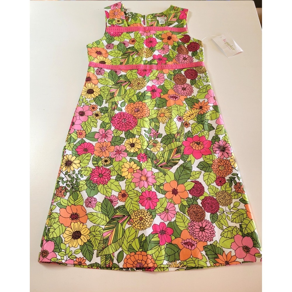 KC PARKER Girls Sz 12 Floral Print Spring Dress Sleeveless, Easter Parrots